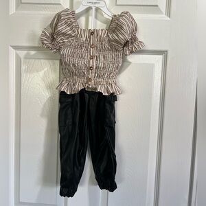 Lemon X Kiss Striped Ruffle Top and Black Jumpsuit 2T